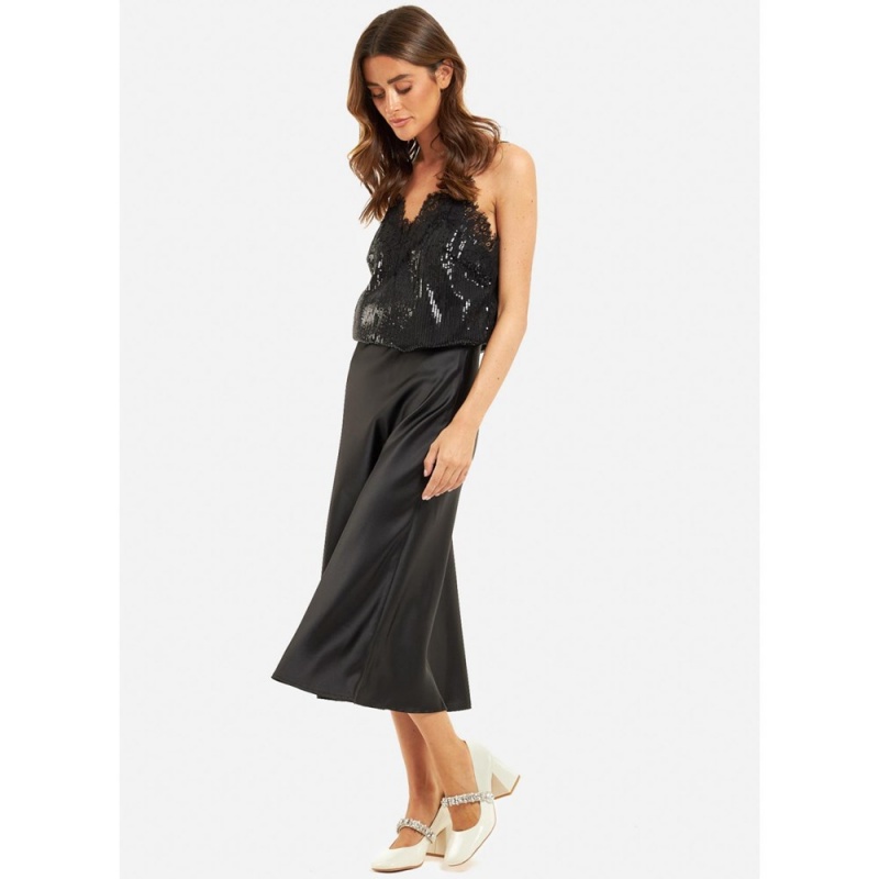 Jupes Alma En Pena Satin Midi Noir Femme | TVE-97942972